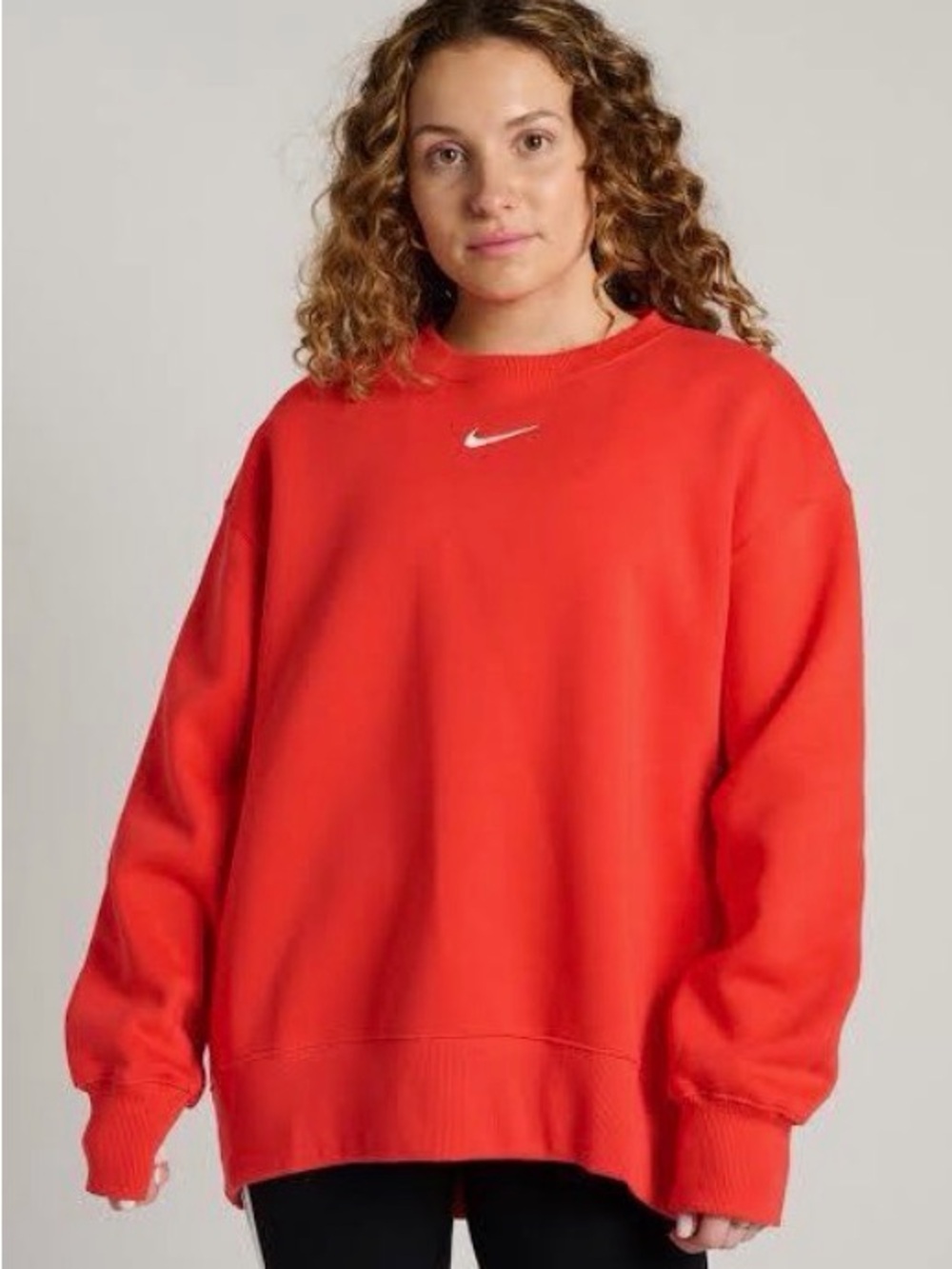 Nike Women's Red Crew Sweatshirt with White Swoosh